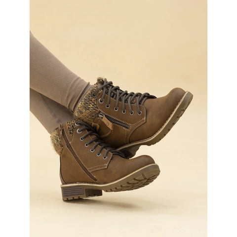 Lunar Millie Tan Womens Casual Comfort Waterproof Zip/Lace Up Ankle Boots