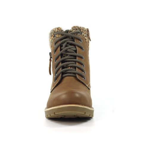 Lunar Millie Tan Womens Casual Comfort Waterproof Zip/Lace Up Ankle Boots