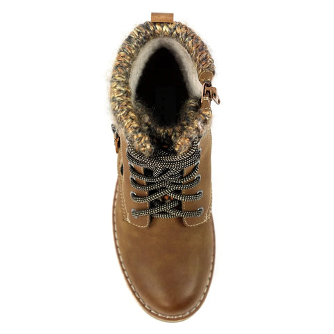 Lunar Millie Tan Womens Casual Comfort Waterproof Zip/Lace Up Ankle Boots