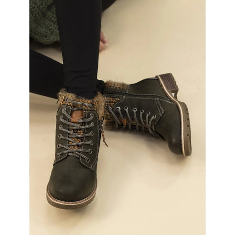 Lunar Millie Olive Womens Casual Comfort Waterproof Zip/Lace Up Ankle Boots