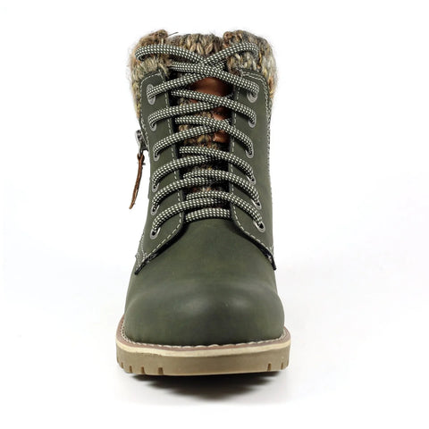 Lunar Millie Olive Womens Casual Comfort Waterproof Zip/Lace Up Ankle Boots