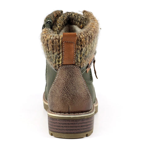 Lunar Millie Olive Womens Casual Comfort Waterproof Zip/Lace Up Ankle Boots