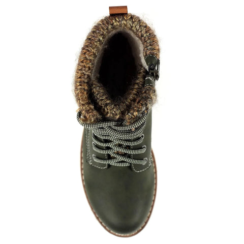 Lunar Millie Olive Womens Casual Comfort Waterproof Zip/Lace Up Ankle Boots