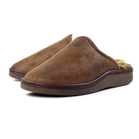 Lazy Dogz Glen II Brown Mens Comfort Faux Fur Lined Mule Slippers