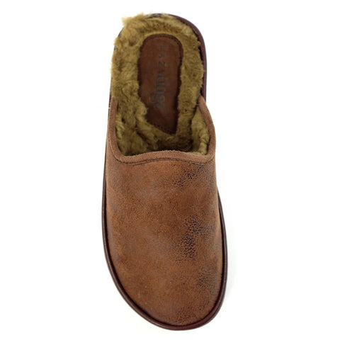 Lazy Dogz Glen II Brown Mens Comfort Faux Fur Lined Mule Slippers