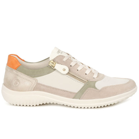 Remonte D1E06-80 Womens White Combination Leather Lace Up Trainers