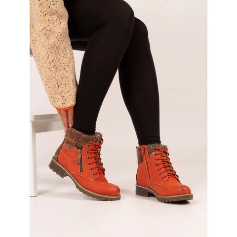 Lunar Millie Orange Womens Casual Comfort Waterproof Zip/Lace Up Ankle Boots