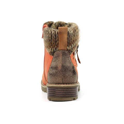 Lunar Millie Orange Womens Casual Comfort Waterproof Zip/Lace Up Ankle Boots