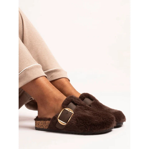 Lunar Rhianna Brown Womens Clog Style Mule Slippers