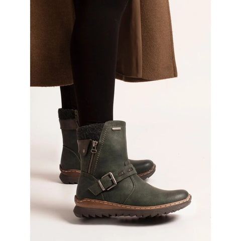 Lunar Haley Green Womens Casual Comfort Waterproof Zip Up Ankle Boots