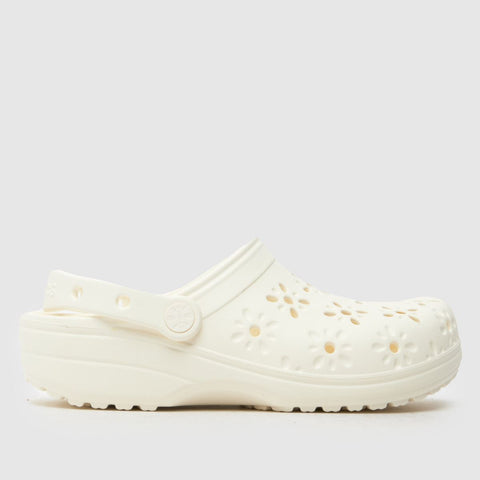 Crocs Classic Floral Cut Out Clog Chalk Kids Boys Girls Croslite Casual Comfy Lightweight Beach Slip On Shoes