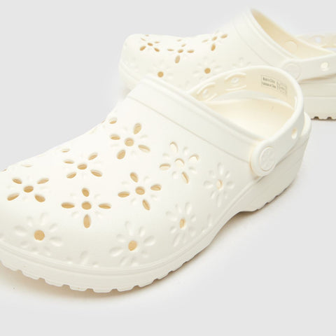 Crocs Classic Floral Cut Out Clog Chalk Kids Boys Girls Croslite Casual Comfy Lightweight Beach Slip On Shoes