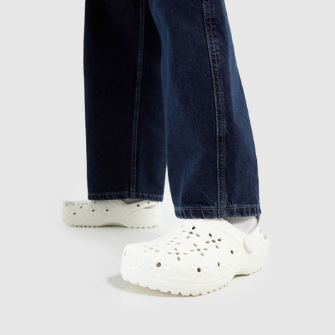 Crocs Classic Floral Cut Out Clog Chalk Kids Boys Girls Croslite Casual Comfy Lightweight Beach Slip On Shoes