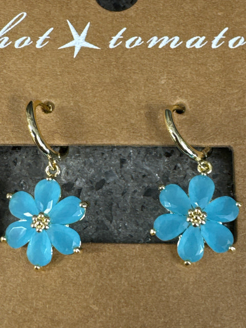 E - Clematis Drop Blue W/Mini Hoop - Brass W/18K Gold