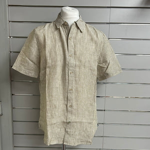 White Stuff Tan Multi Mens Linen Stripe Short Sleeve Shirt