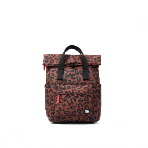 Roka Canfield B Small Scarlet Leopard Print Recycled Canvas Roll-top Backpack