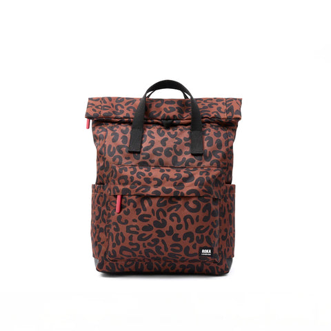 Roka Canfield B Medium Scarlet Leopard Print Recycled Canvas Roll-top Backpack
