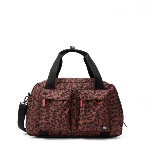 Roka Gatwick Scarlet Leopard Print Recycled Canvas Travel Bag