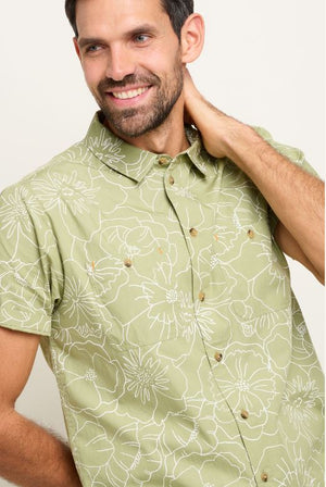 Brakeburn Linear Floral Green Mens Short Sleeve Shirt