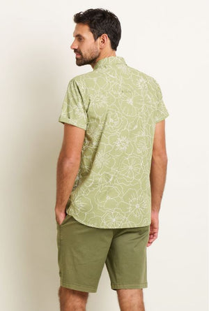 Brakeburn Linear Floral Green Mens Short Sleeve Shirt