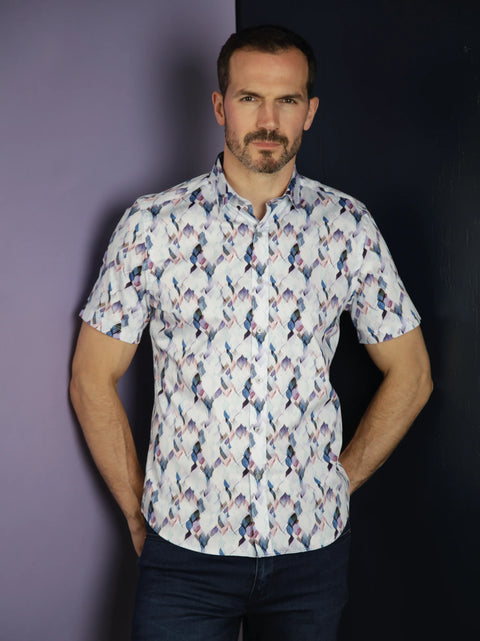 Mish Mash 2293 Hunter White and Blue Mens Short Sleeve Shirt