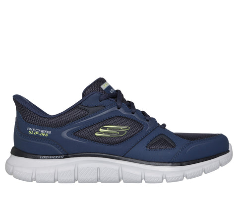 Skechers Slip Ins 233039/NVLM Navy Lime Track - Ezral Mens Casual Comfort Hands Free Slip On Elastic Lace Trainers