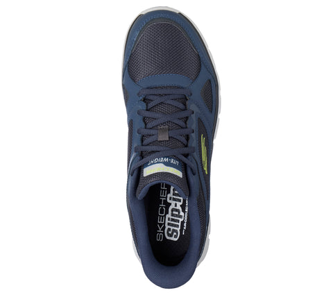 Skechers Slip Ins 233039/NVLM Navy Lime Track - Ezral Mens Casual Comfort Hands Free Slip On Elastic Lace Trainers