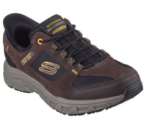 Skechers Slip Ins 237450/BRBK Brown/Black RF: Oak Canyon Mens Casual Comfort Hands Free Slip On Elastic Lace Trainers