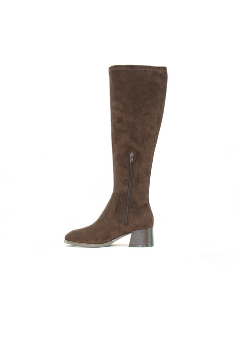 Ella Maddie Brown Faux Suede Knee High Stretch Womens Boots