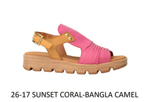 Paula Urban 26-17 Sunset Coral Bangla Camel Womens Comfort Leather Sandals