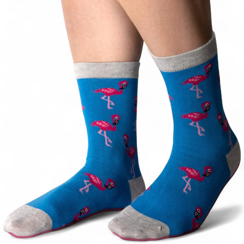 Jess And Lou Luxurious Blue Fancy Flamingo Bamboo Socks - Soft, Cozy And Eco-Friendly Comfort For Every Step