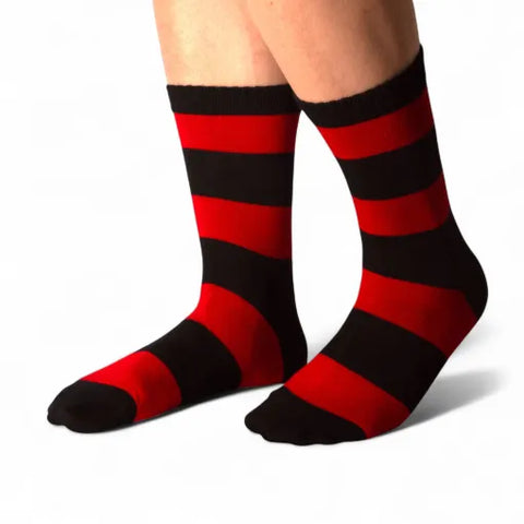 Jess And Lou Luxurious Red and Black Block Stripe Bamboo Socks - Soft, Cozy And Eco-Friendly Comfort For Every Step