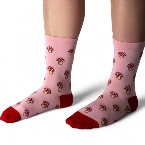 Jess And Lou Luxurious Pink Marvellous Mushrooms Bamboo Socks - Soft, Cozy And Eco-Friendly Comfort For Every Step