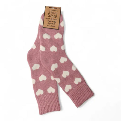 Jess And Lou Pink Hearts Cosy Ribbed Super Soft Wool Blend Socks