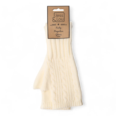 Jess And Lou Cream Womens Cosy Cable Knit Fingerless Gloves - Super Soft Wrist Warmers for Ultimate Comfort