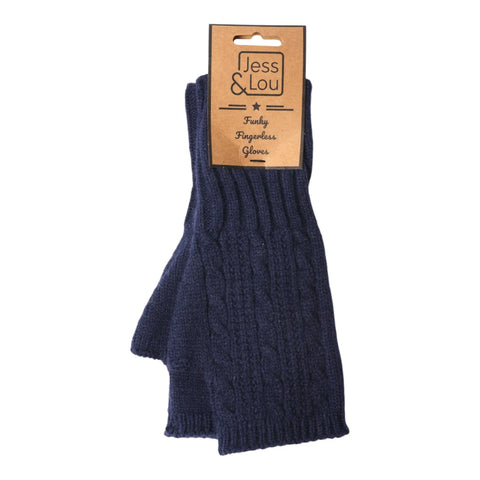 Jess And Lou Navy Womens Cosy Cable Knit Fingerless Gloves - Super Soft Wrist Warmers for Ultimate Comfort