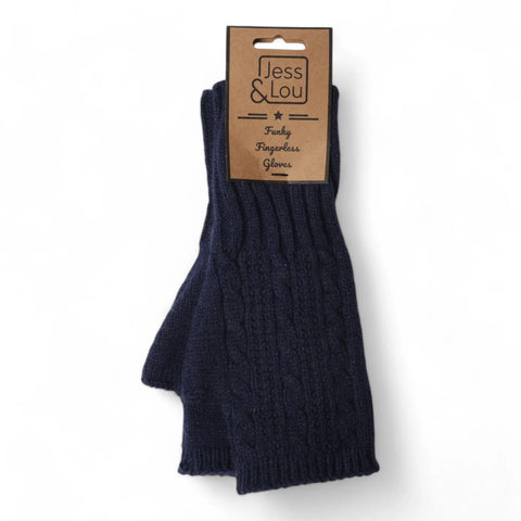 Jess And Lou Black Womens Cosy Cable Knit Fingerless Gloves - Super Soft Wrist Warmers for Ultimate Comfort