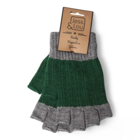 Green and Charcoal Cosy Open Finger Gloves GL232