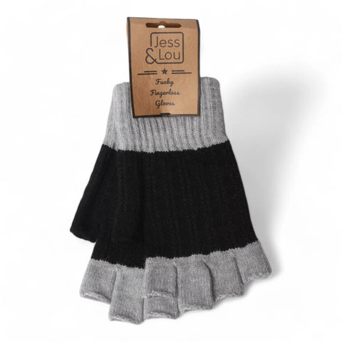 Jess And Lou Black and Grey Cosy Open Finger Gloves - Super Soft Wrist Warmers for Ultimate Comfort