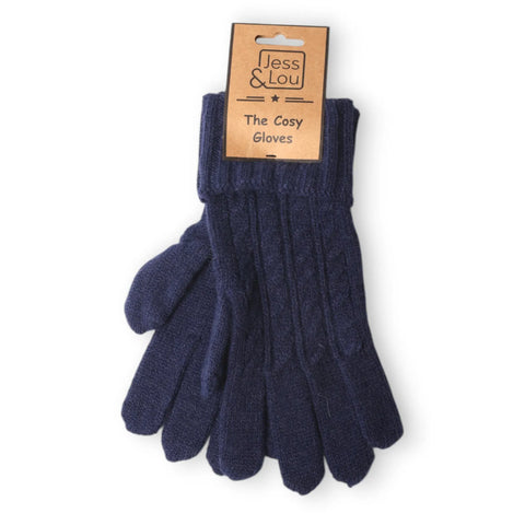 Jess And Lou Navy Womens Cosy Cable Knit Gloves - Super Soft Wrist Warmers for Ultimate Comfort