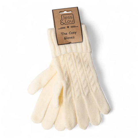 Jess And Lou Cream Womens Cosy Cable Knit Gloves - Super Soft Wrist Warmers for Ultimate Comfort