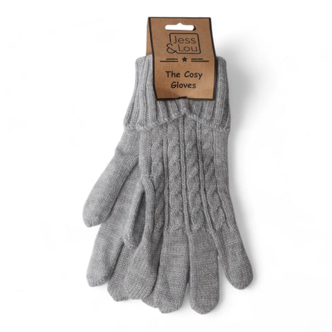 Jess And Lou Grey Womens Cosy Cable Knit Gloves - Super Soft Wrist Warmers for Ultimate Comfort