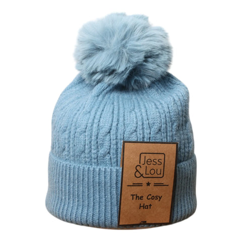 Jess And Lou Cornflower Unisex Super Soft Cosy Cable Bobble Hat