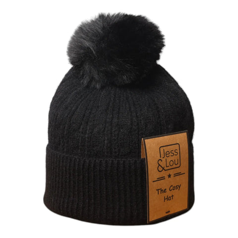 Jess And Lou Black Unisex Super Soft Cosy Cable Bobble Hat