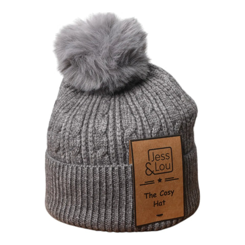 Jess And Lou Charcoal Unisex Super Soft Cosy Cable Bobble Hat