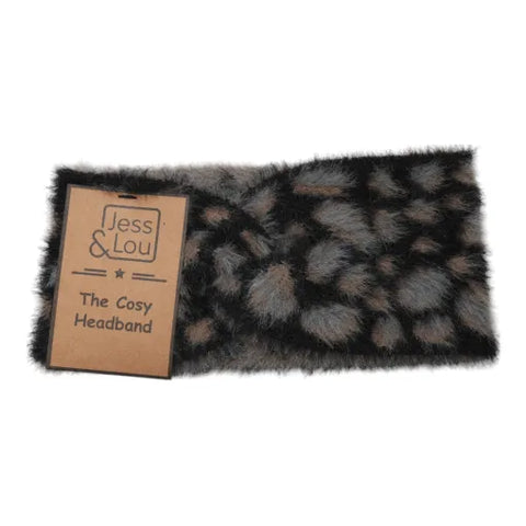 Jess and Lou Black Cosy Animal Print Headband