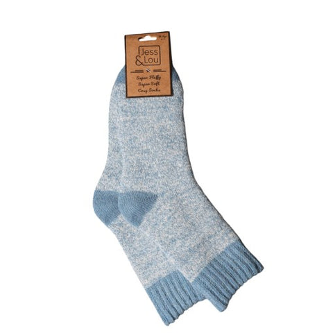 Jess and Lou Cornflower Marl Womens Cosy Ribbed Super Soft Wool Blend Socks