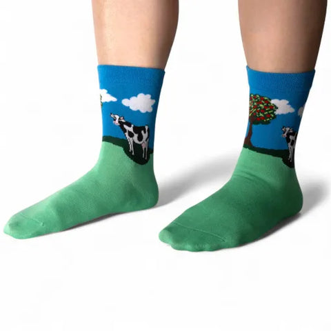 Jess And Lou Luxurious Green and Blue Funky Farmyard Bamboo Socks - Soft, Cozy And Eco-Friendly Comfort For Every Step
