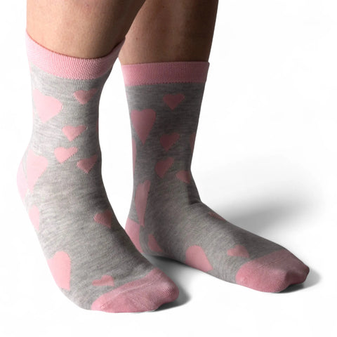 Jess And Lou Luxurious Grey Happy Hearts Bamboo Socks - Soft, Cozy And Eco-Friendly Comfort For Every Step
