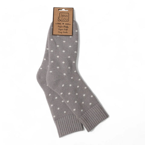 Jess And Lou Grey Dots Cosy Ribbed Super Soft Wool Blend Socks